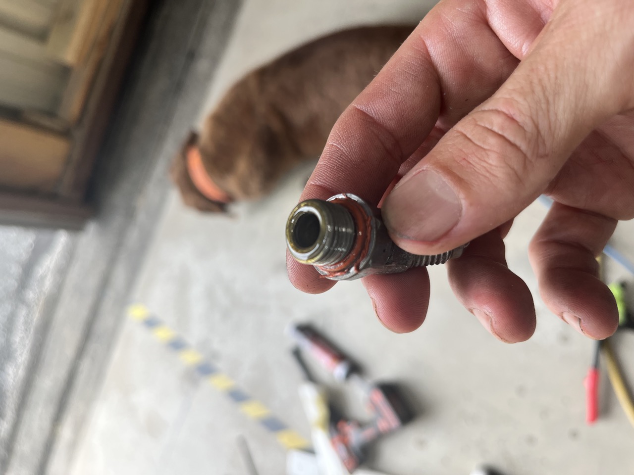 Close-up of one of the early leak-chase components during the first N22UP maintenance phase.