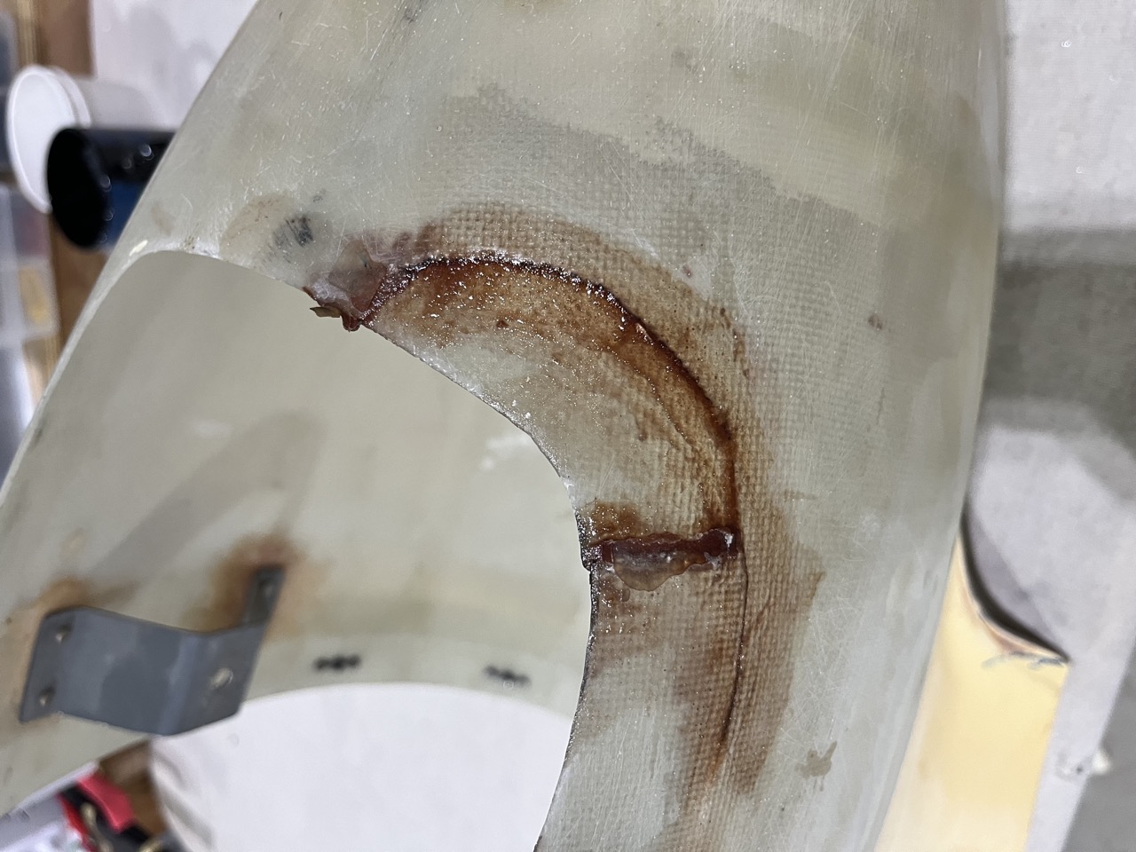 Wheel pant repair during the first major N22UP maintenance pause.