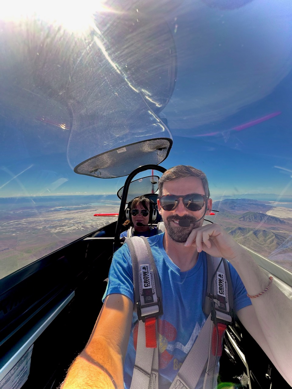 Peter and passenger flying in the RV-8 cockpit